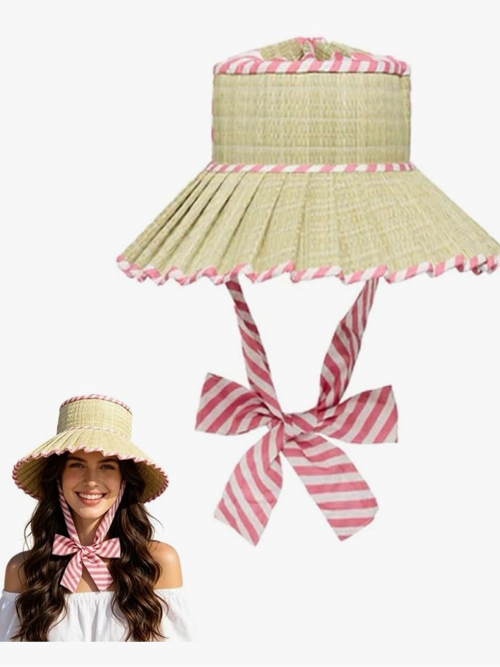 Pink Stripe Straw Hat Lorna Murray Inspired